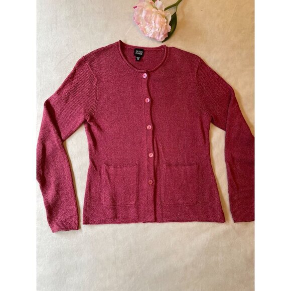 Eileen Fisher Pink Knit Cardigan Sweater 54% Silk With Pockets & Buttons XS - Picture 1 of 9
